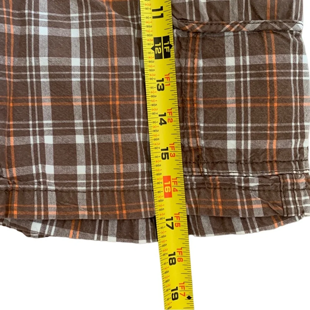 OshKosh B'Gosh Shorts Boys 7X Brown Plaid Cargo Flat Front Pockets Adjustable